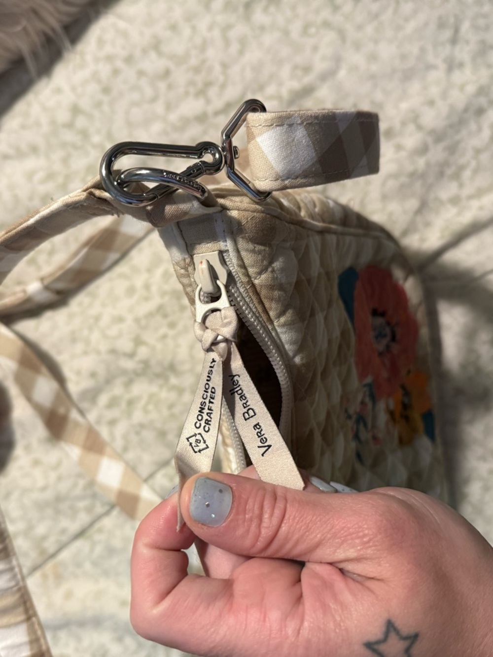 Beige Vera Bradley Y2K Gingham Floral Crossbody Bag with Butterfly Accent - Picture 6 of 6